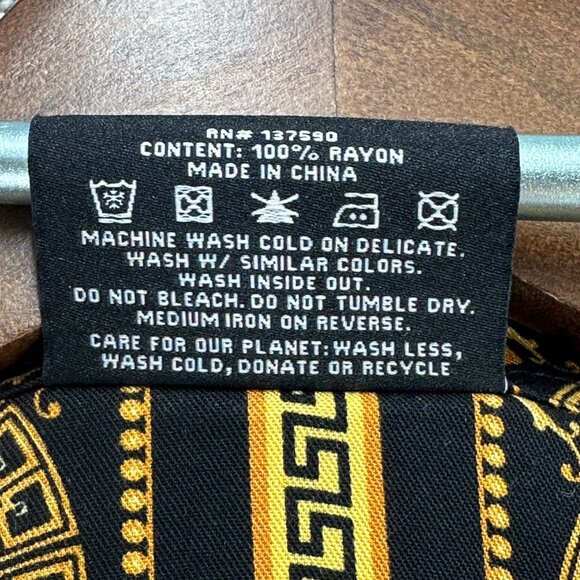 Casa Moda Couture Shirt Mens Size S Black Mustard Button Down Greek Pattern - Picture 9 of 9
